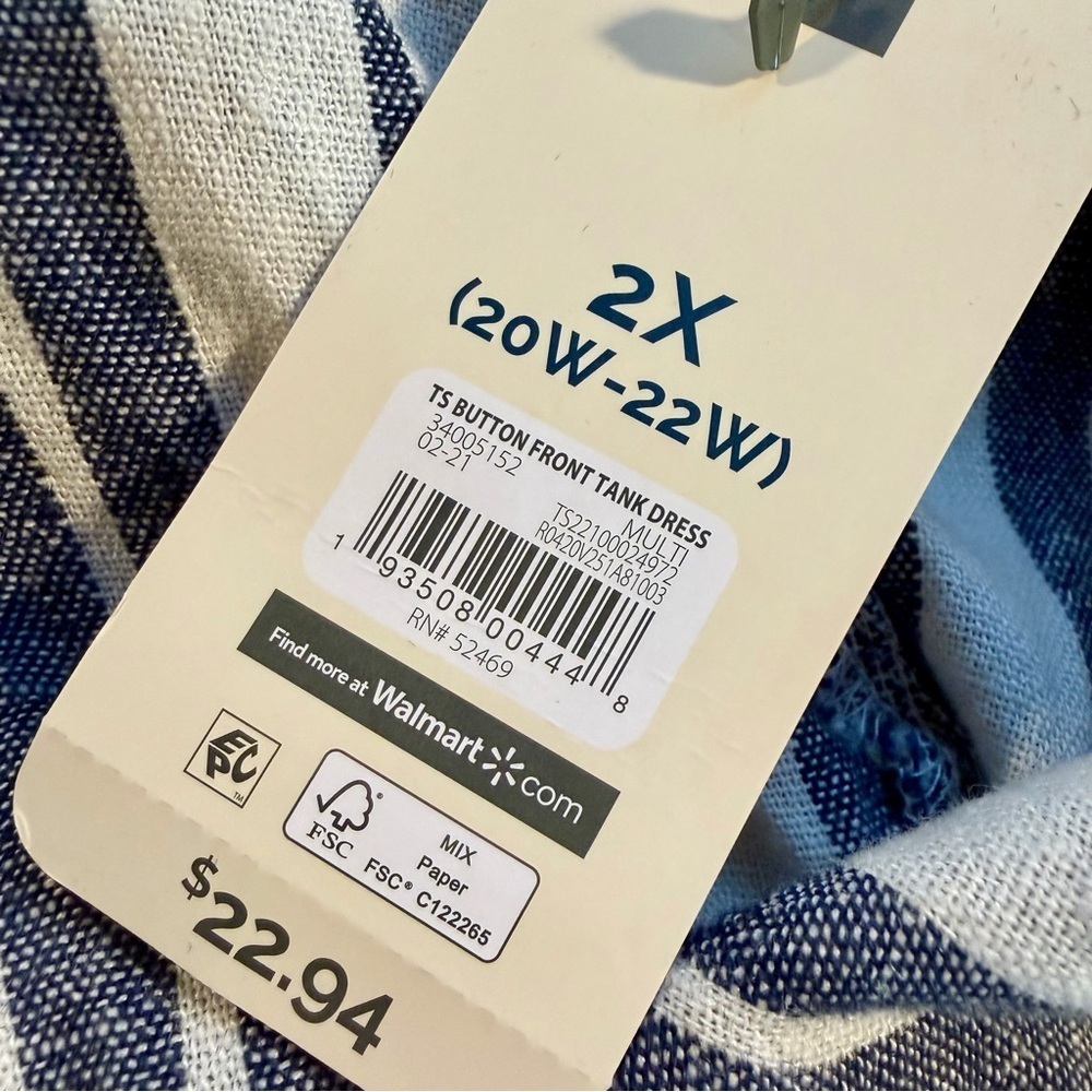 NWT Terra & Sky ‘Button Front Tank Dress’ in White & Navy Blue Stripe Plus Sz 2X - Picture 7 of 13